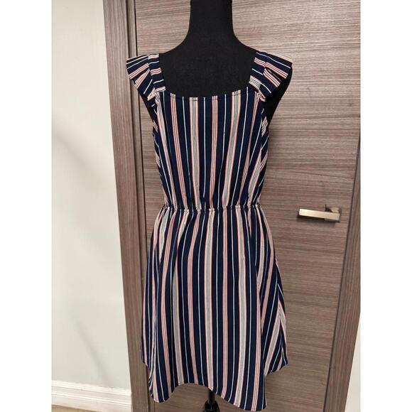 Monteau Los Angeles Women’s Dress M Navy Blue White Pink Striped Sleeveless - Picture 6 of 8